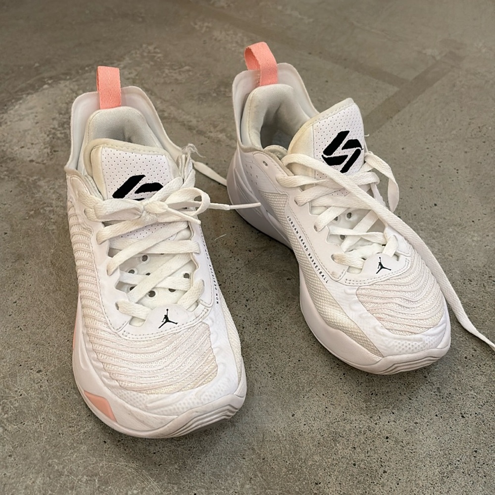 White Jordan basketball sneakers special edition